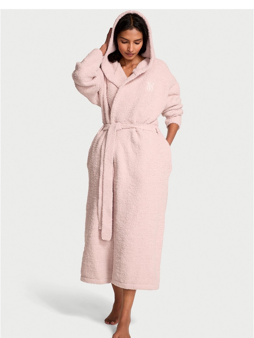 Cozy Hooded Plush Robe - Blush Pink